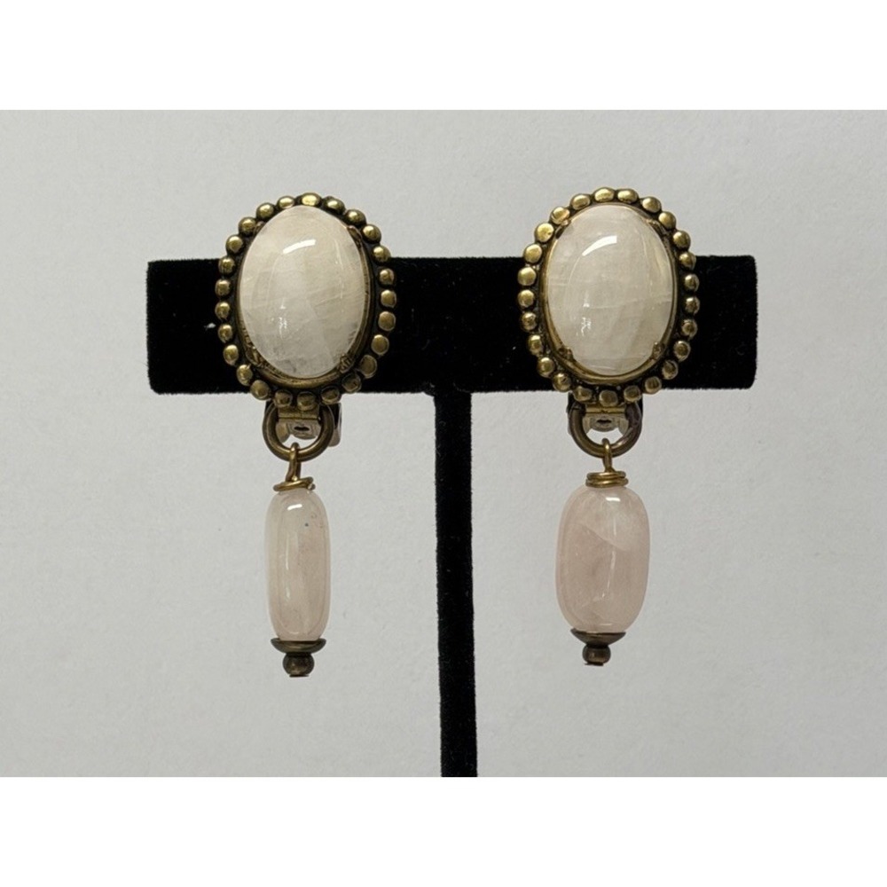 VTG‎ Jan Michaels San Francisco Earrings 2" Rose Quartz Oval Dangle Drop Artisan